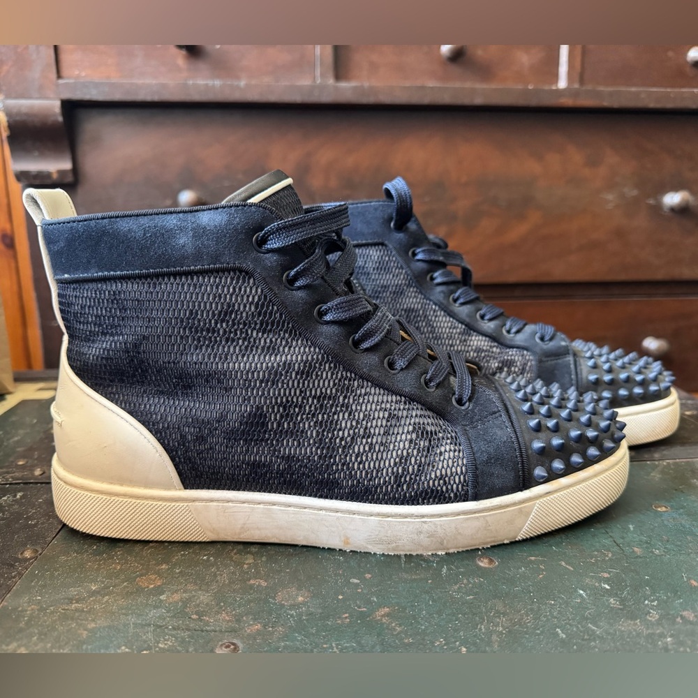 Christian Louboutin blue hi tops with box/bag 41.5 (9-10Us)